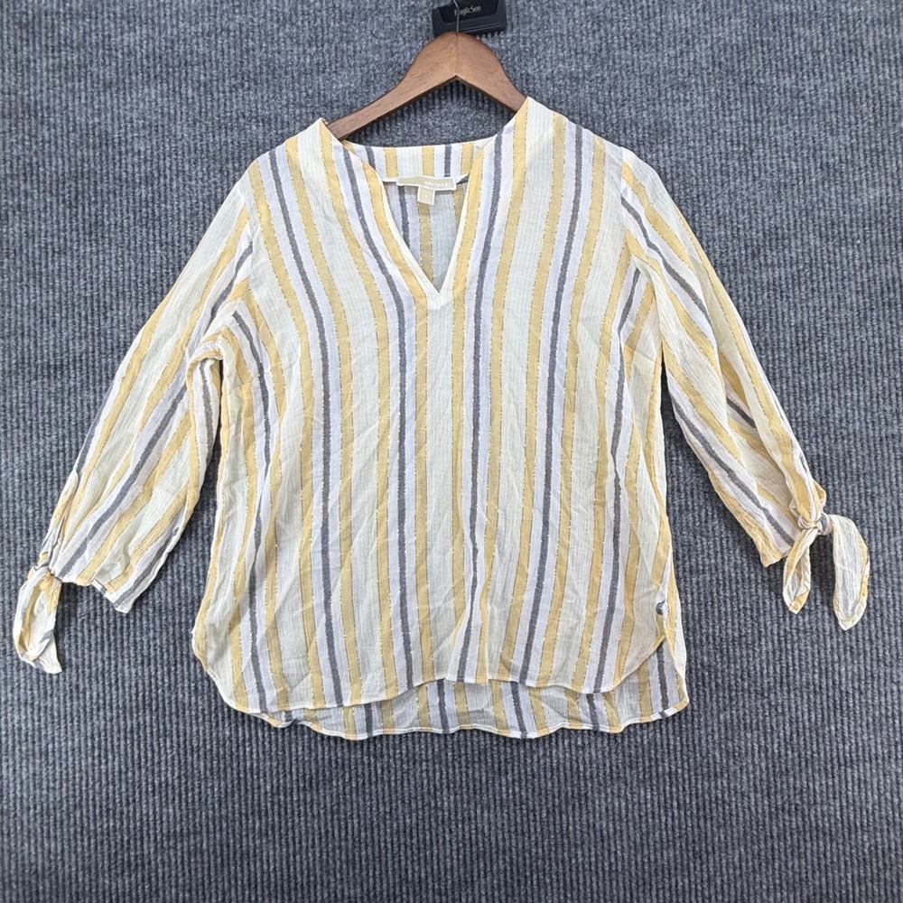 Michael Michael Kors Blouse Womens Size S Yellow Excellent Striped Metallic Tie